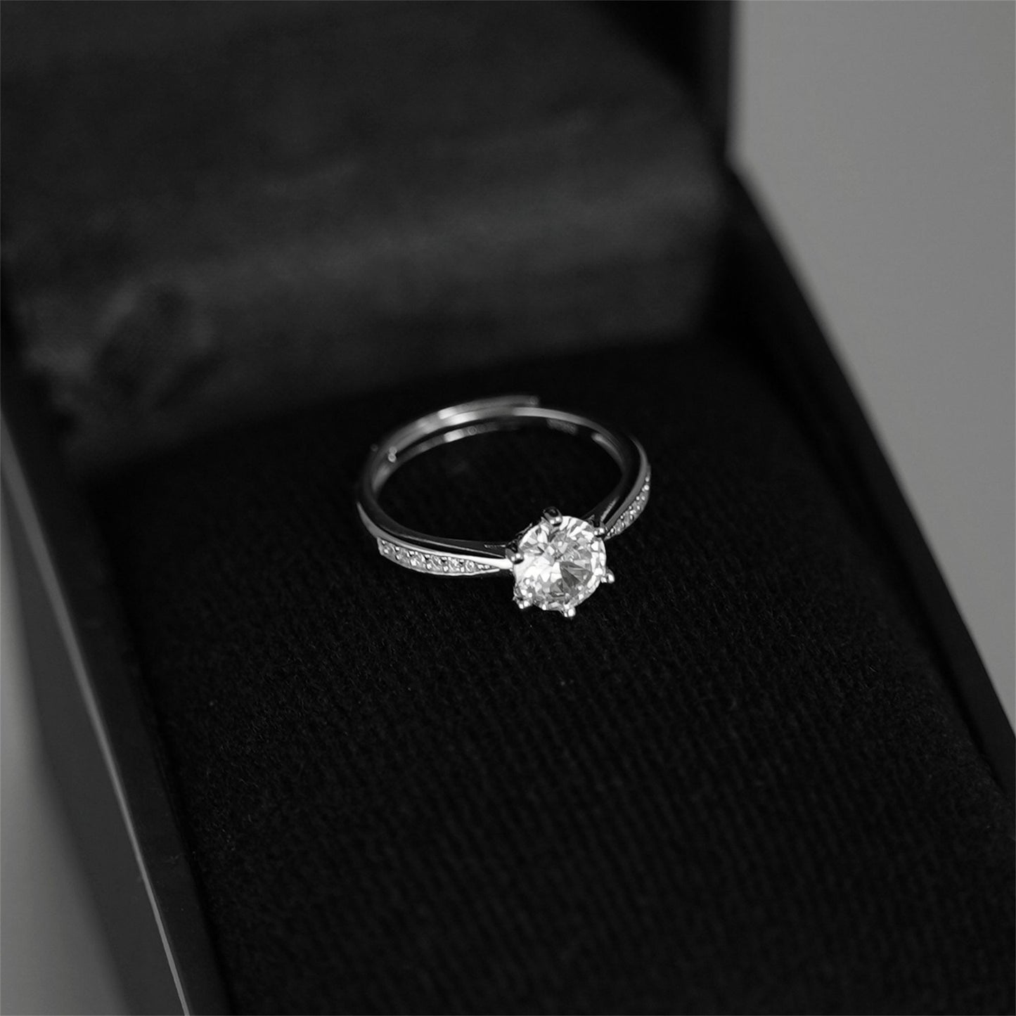 Sustainable Sterling Silver Engagement Ring with CZ Shoulders - sugarkittenlondon
