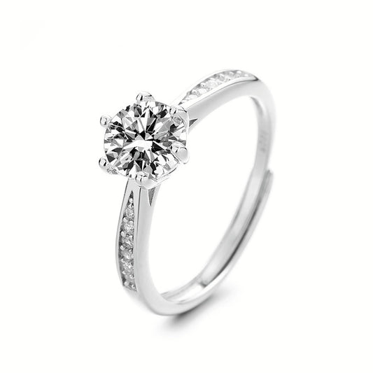 Sterling Silver Proposal Engagement Ring with CZ Shoulders - sugarkittenlondon