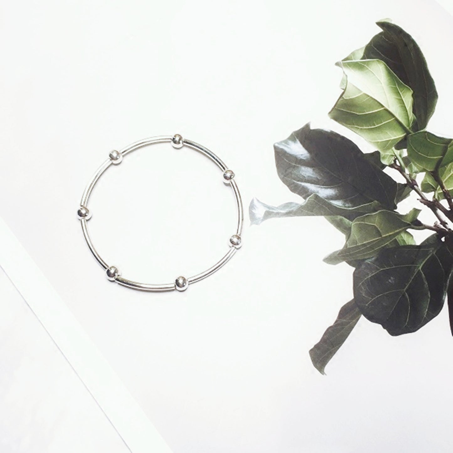 Sterling Silver Elastic Stretch Bead Ball Noodle Tube Bracelet - sugarkittenlondon