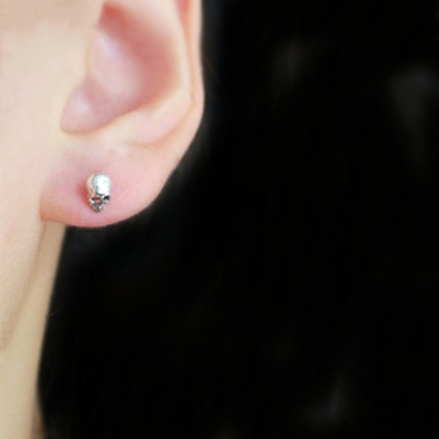 Sterling Silver Oxidized Small Punk Gothic Skull Statement Unisex Stud Earrings - sugarkittenlondon