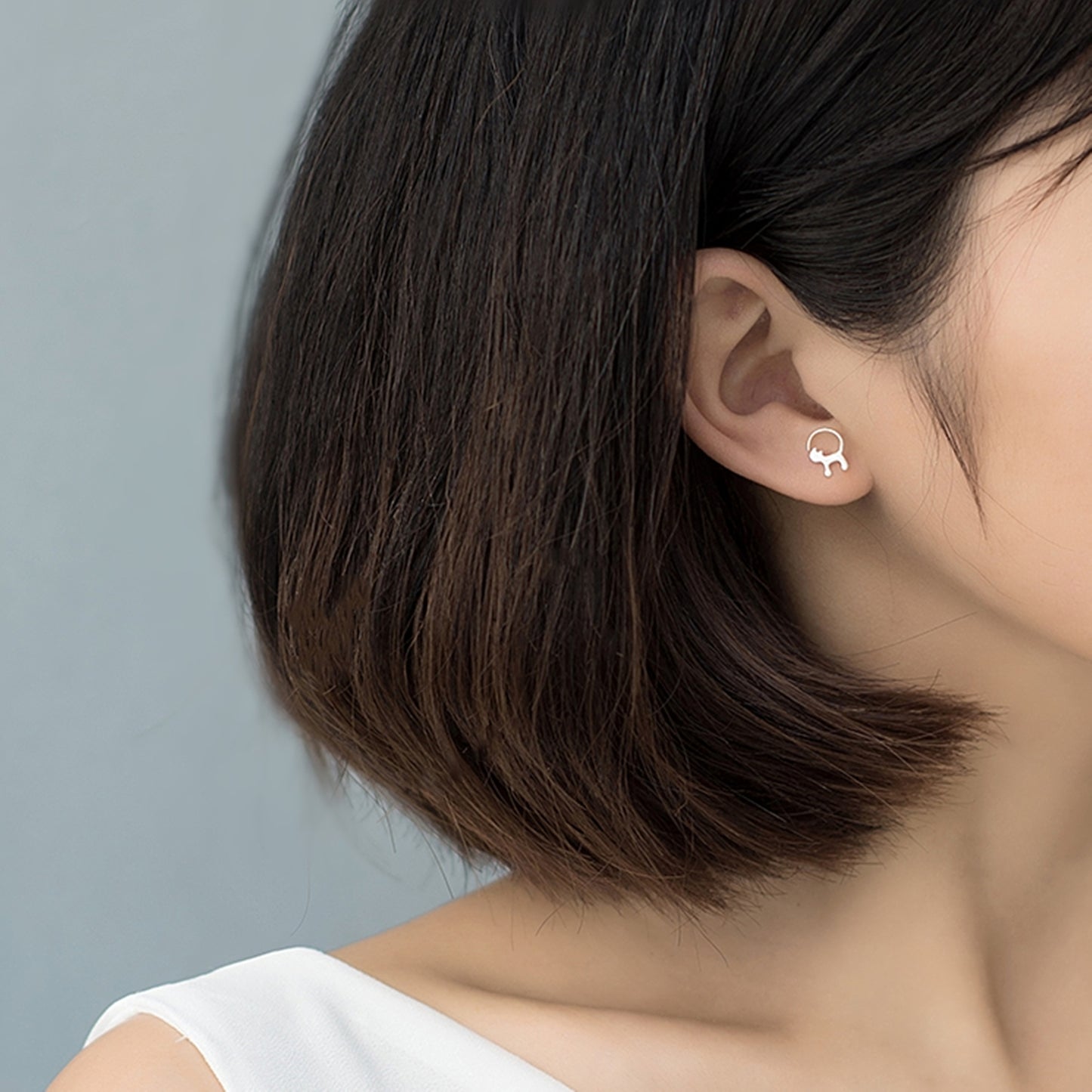 Sterling Silver Cat Earrings for Women - Raised Tail Design