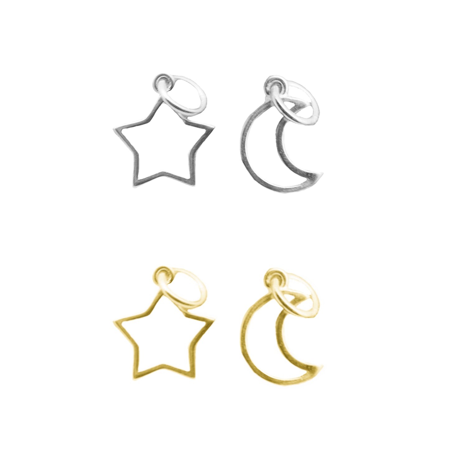 Sterling Silver Hollow Lucky Star Moon Necklace Bracelet DIY Charm Pendant 2 Tones - sugarkittenlondon