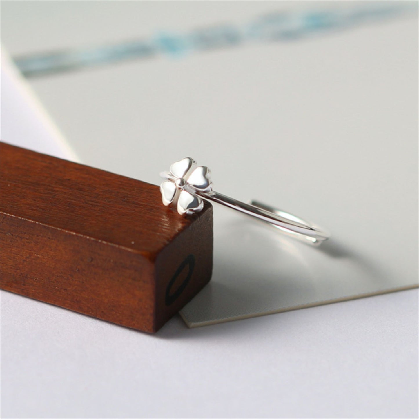 Sterling Silver Lucky Four Leaf Clover Love Hearts Shamrock Stack Ring - sugarkittenlondon