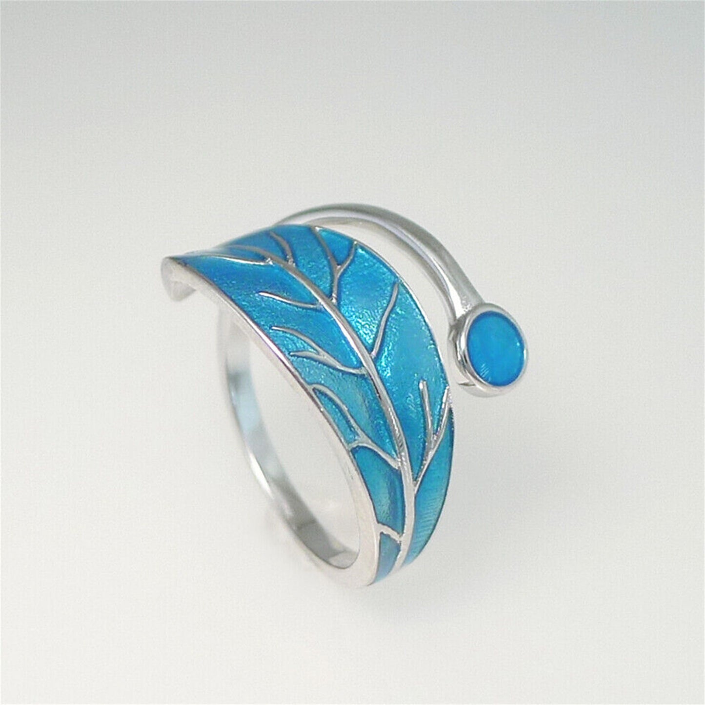 Sterling Silver Glazed Blue Tree Leaf Dot Wrap Open Band Ring - sugarkittenlondon