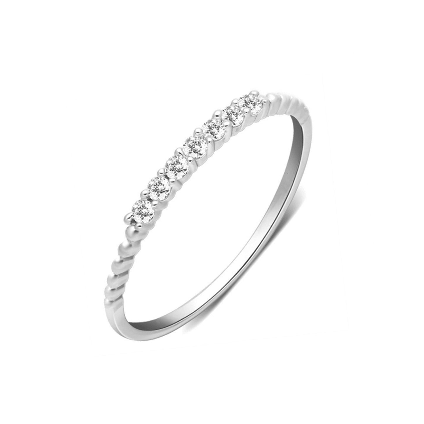 Sterling Silver Bubble Bead Half Eternity 7 CZ Crystal Stacking Ring 1.5mm - sugarkittenlondon