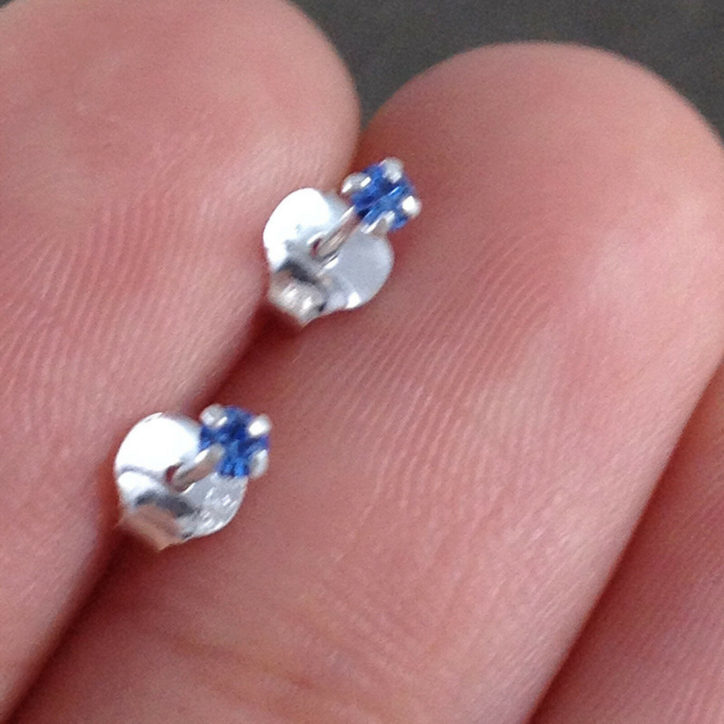 Sterling Silver Tiny 1.5mm CZ Clear Blue Black Red Opal Green Earrings - sugarkittenlondon