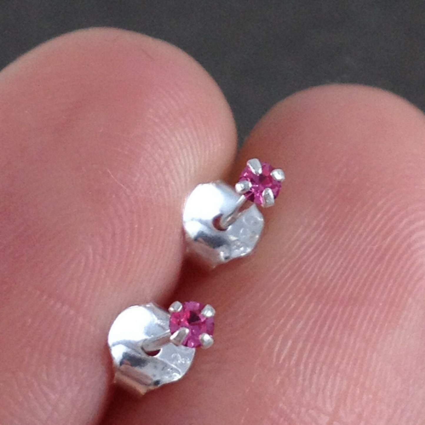 Sterling Silver Tiny 1.5mm CZ Clear Blue Black Red Opal Green Earrings - sugarkittenlondon