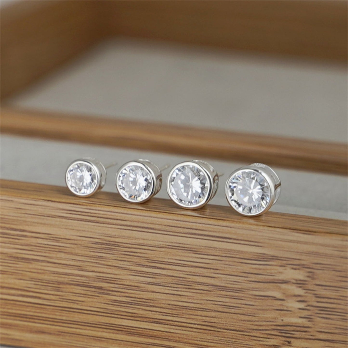 Sterling Silver 3 4 5 6 7 8mm CZ Round Bezel Rubover Clear Black Stud Earrings - sugarkittenlondon