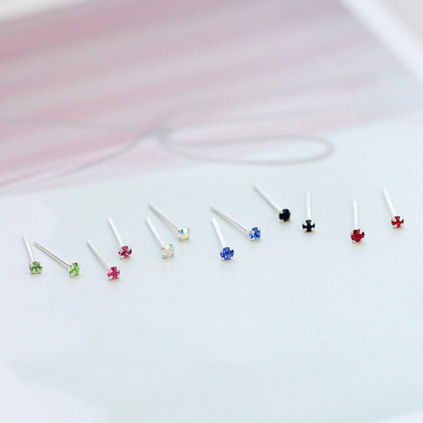 Sterling Silver Tiny 1.5mm CZ Clear Blue Black Red Opal Green Earrings - sugarkittenlondon