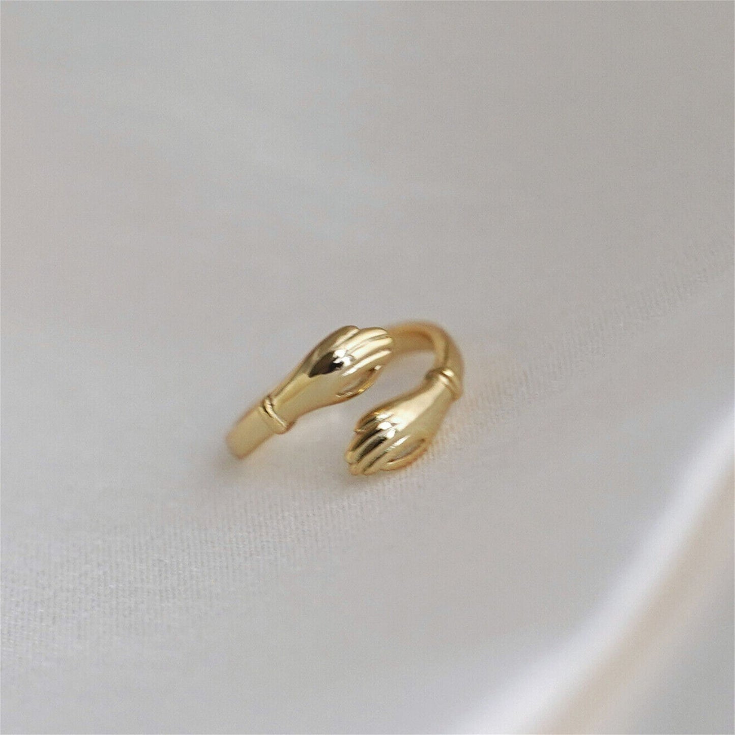 Sterling Silver Hugging Hands Love Friendship Support Open Band Ring 2 Tones - sugarkittenlondon