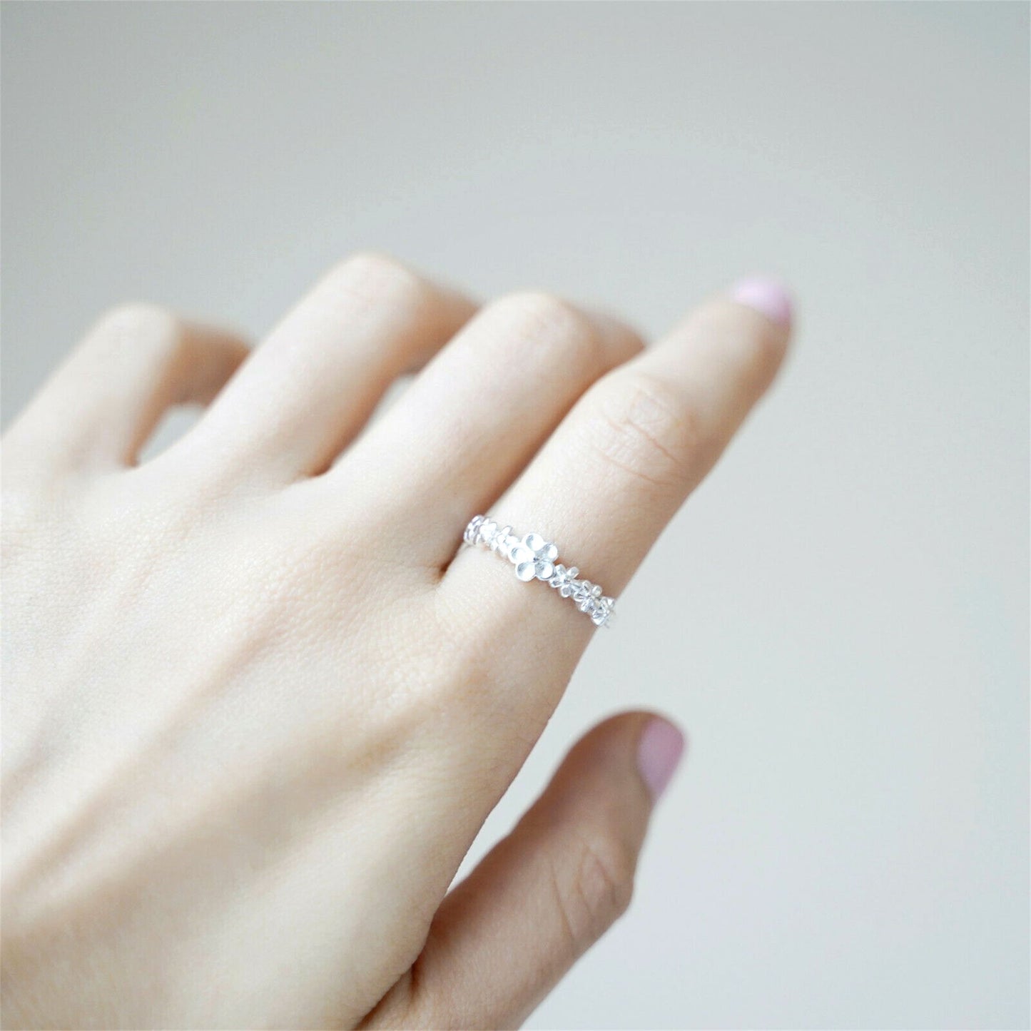 Sterling Silver Linked Flowers Flower Branch Open Band Ring L - P Adjustable - sugarkittenlondon