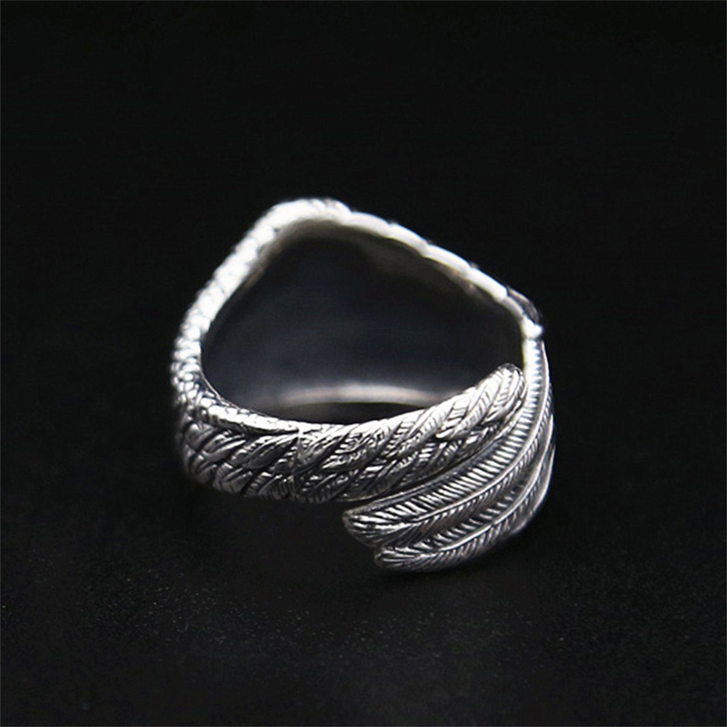 Sterling Sliver Oxidized Wide Wrap Feather Eagle Wing Leaf Open Band Ring - sugarkittenlondon