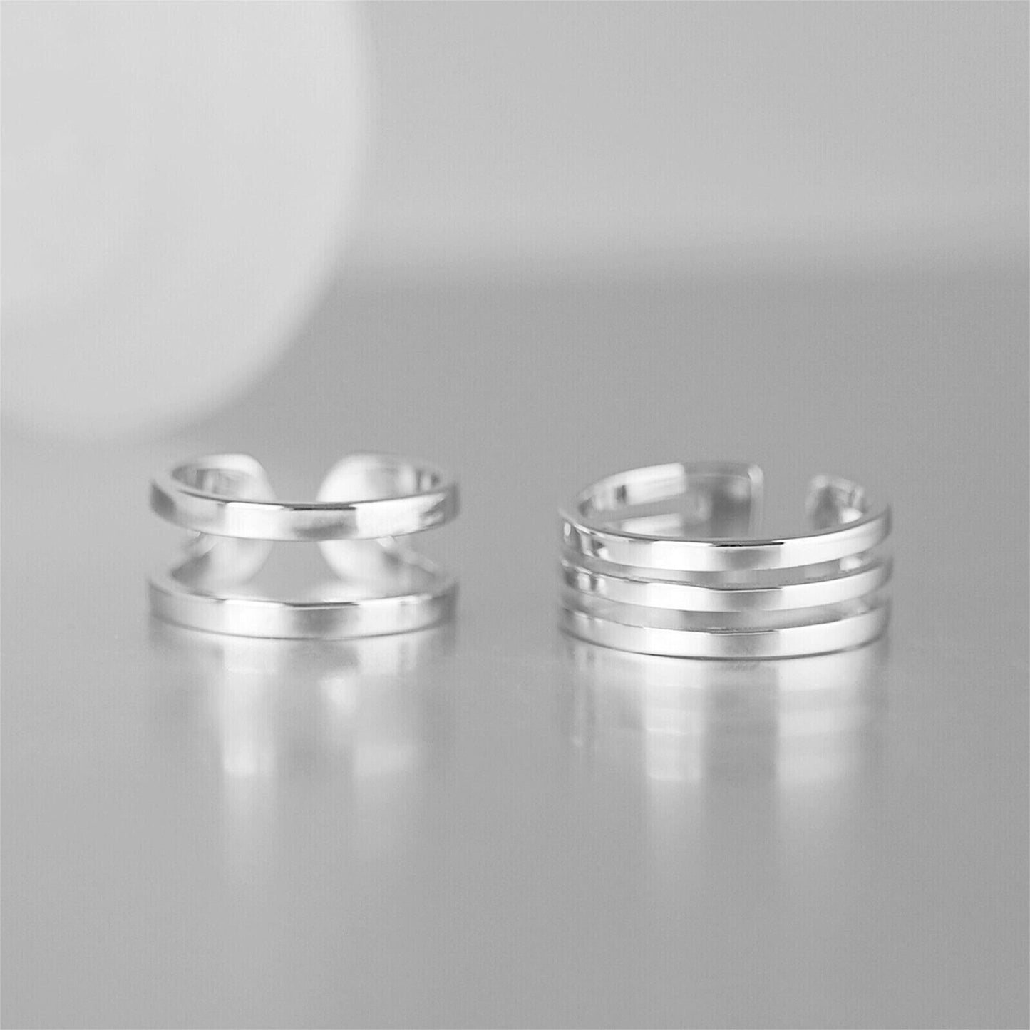 Sterling Silver Couple Rings Double Triple Parallel Bar Wide Line Open Band Ring - sugarkittenlondon