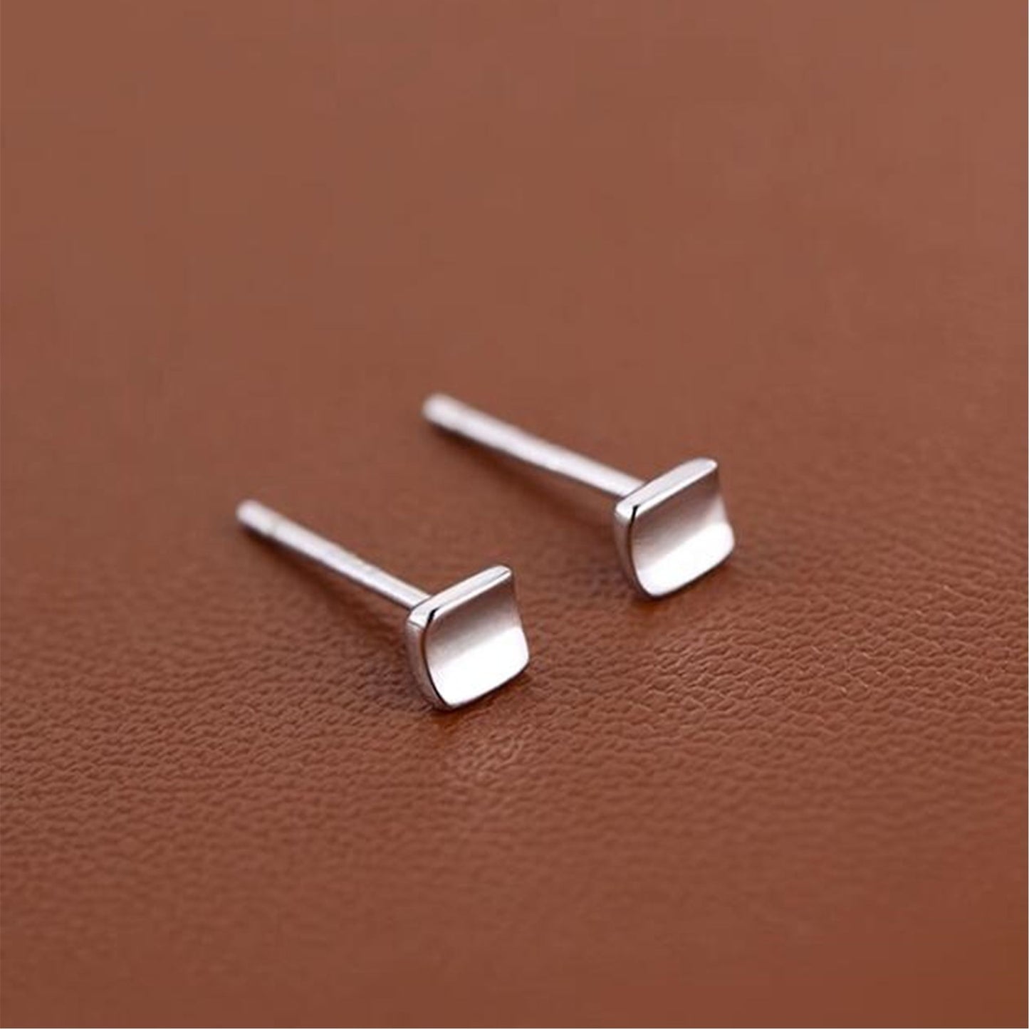 Sterling Silver Mini Bent Concaved Cube Square Stud Earrings 2 Tones - sugarkittenlondon