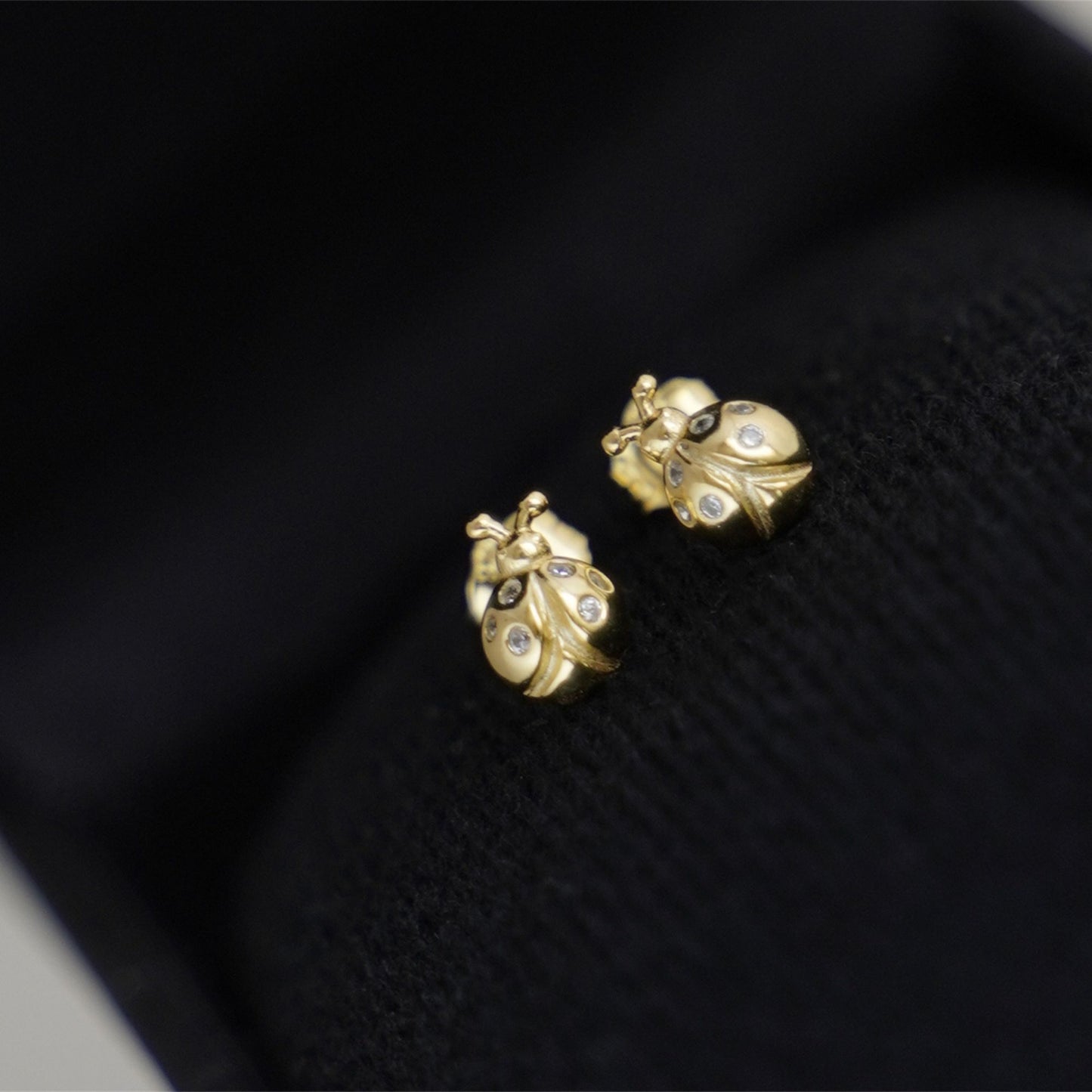 18K Gold on Sterling Silver Ladybird Stud Earrings with CZ
