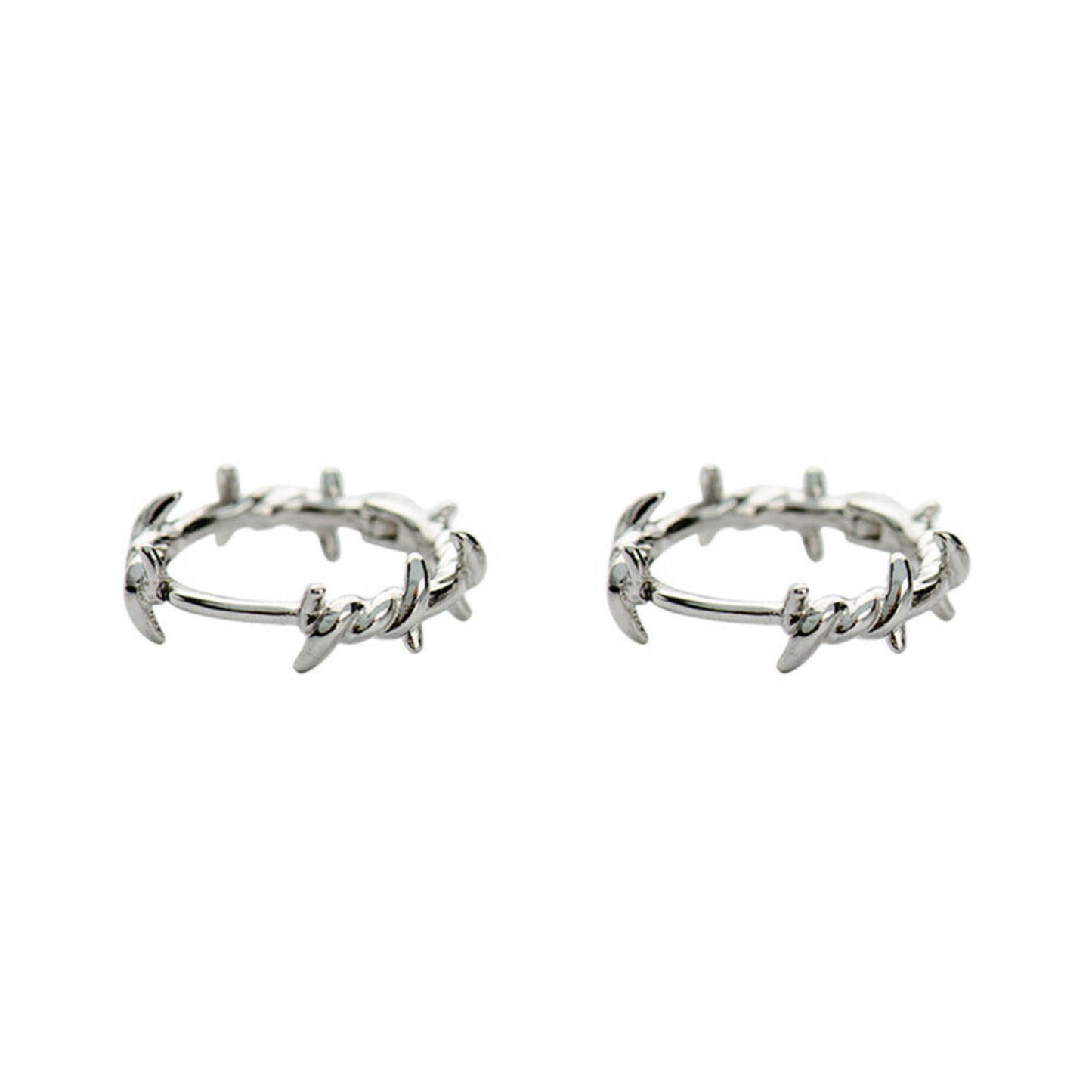 925 Sterling Silver Barb Wire Hoop Sleeper Earrings with Twisted Thorn Branch Design