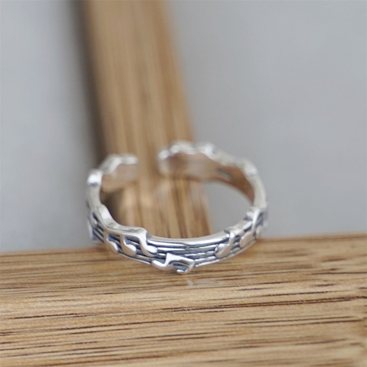 Sterling Silver Oxidized Musical Notes On The Staff Open Band Ring K - O - sugarkittenlondon