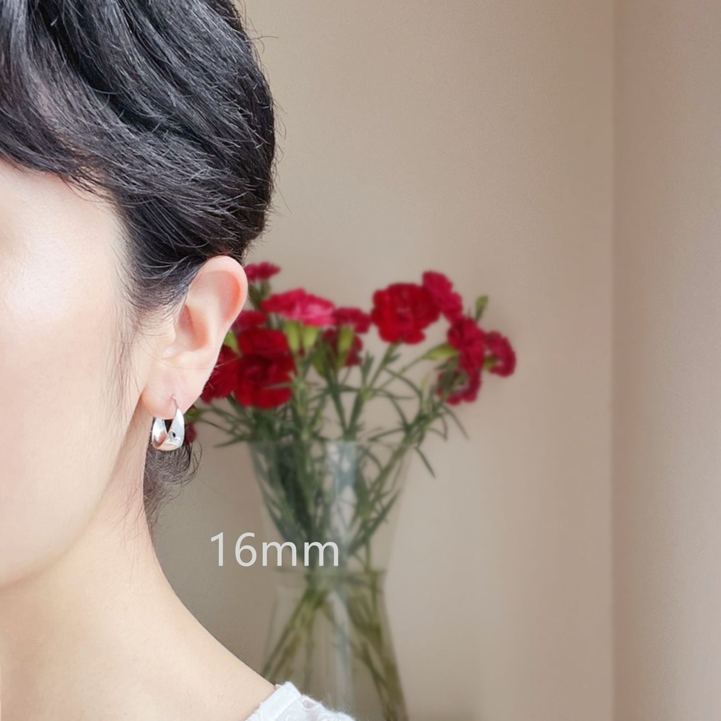 Rhodium-Plated Sterling Silver Wide Dome Sleeper Drop Hoop Huggie Earrings 16-18mm