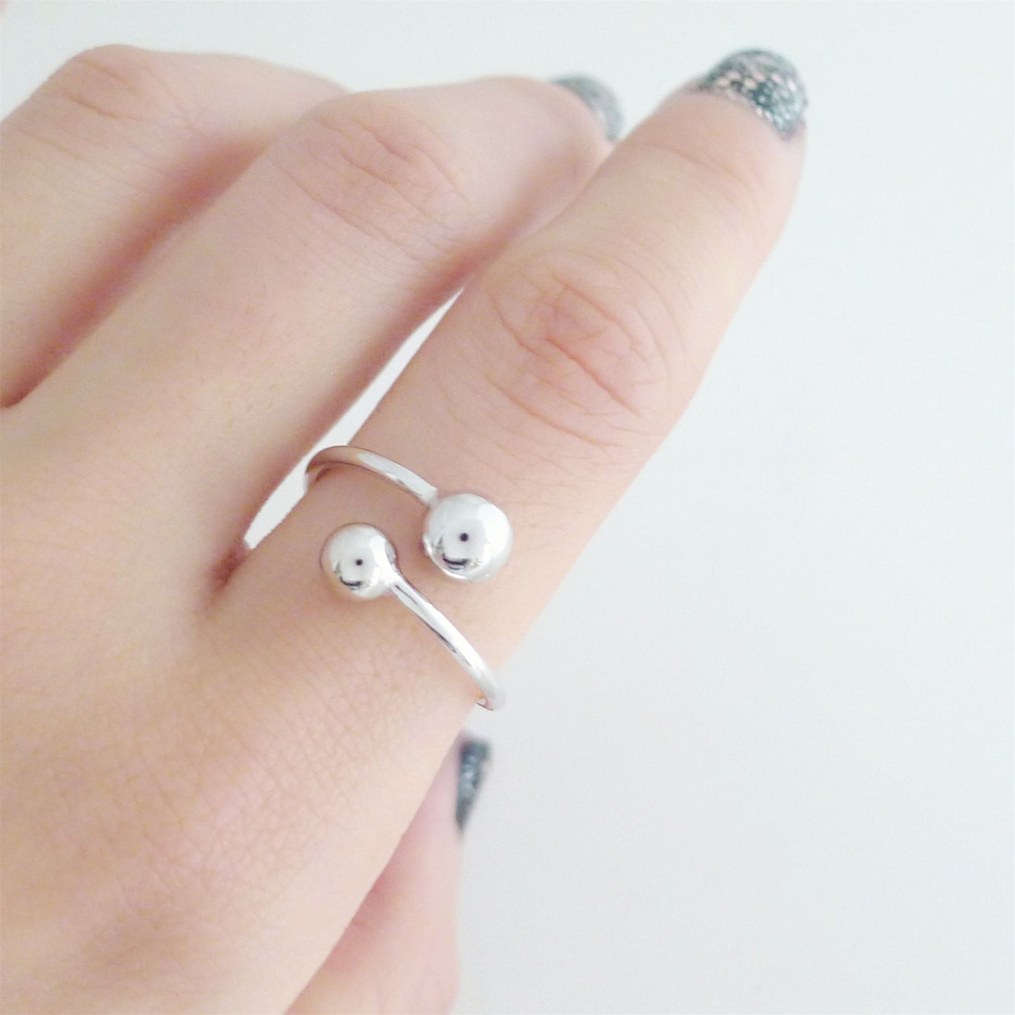 Sterling Silver Twist 5mm 6mm 8mm Ball Double Bead Wrap Ring Sizable UK L-P - sugarkittenlondon