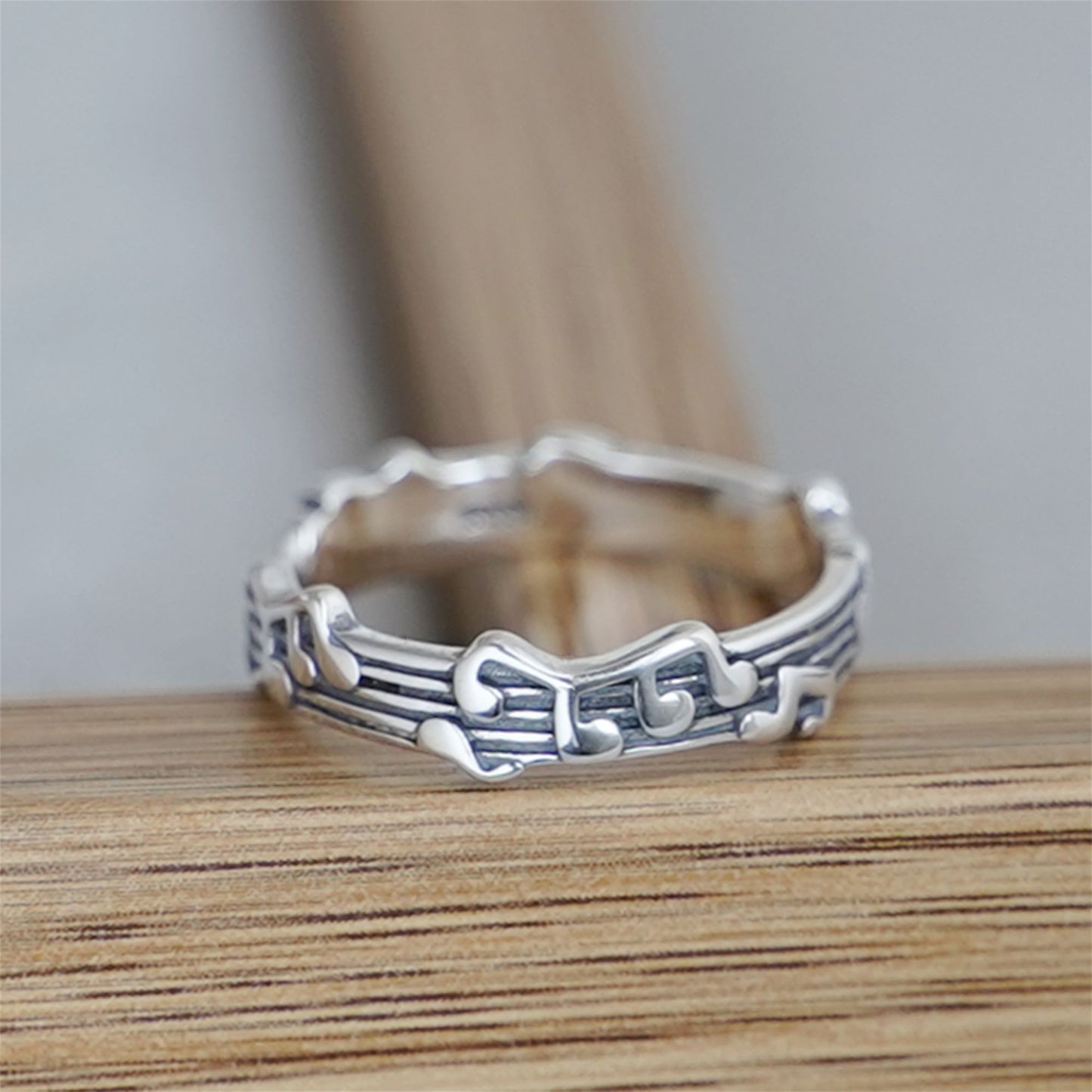 Sterling Silver Oxidized Musical Notes On The Staff Open Band Ring K - O - sugarkittenlondon