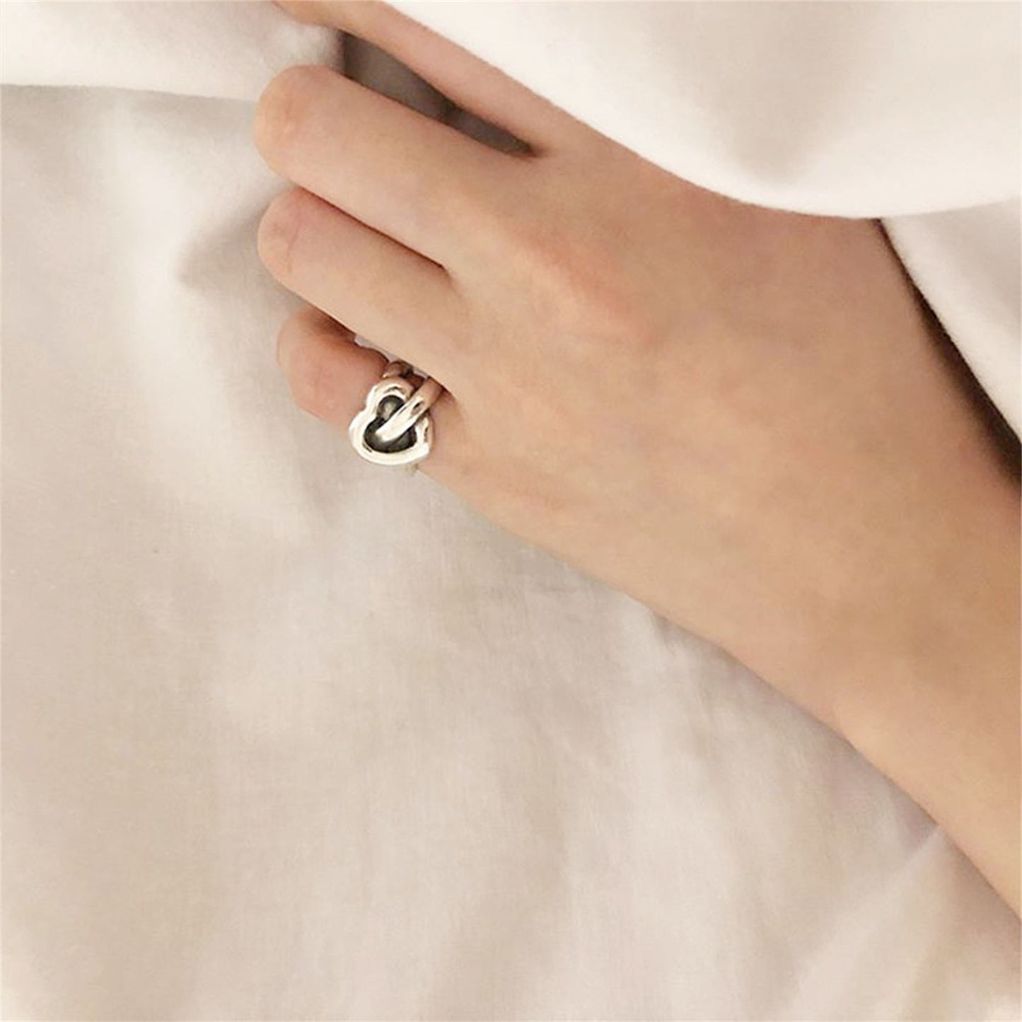 Sterling Silver Oxidized Chunky Love Knot Heart Double Wire Ring 5.8g Boxed - sugarkittenlondon