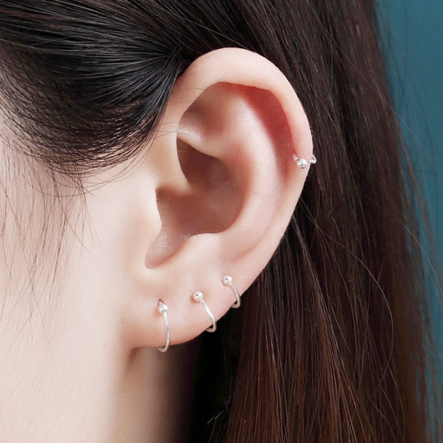 925 Sterling Silver fine 999 Bead Ball Nose Hoop Earrings for Unisex, Hypoallergenic, 6-12mm