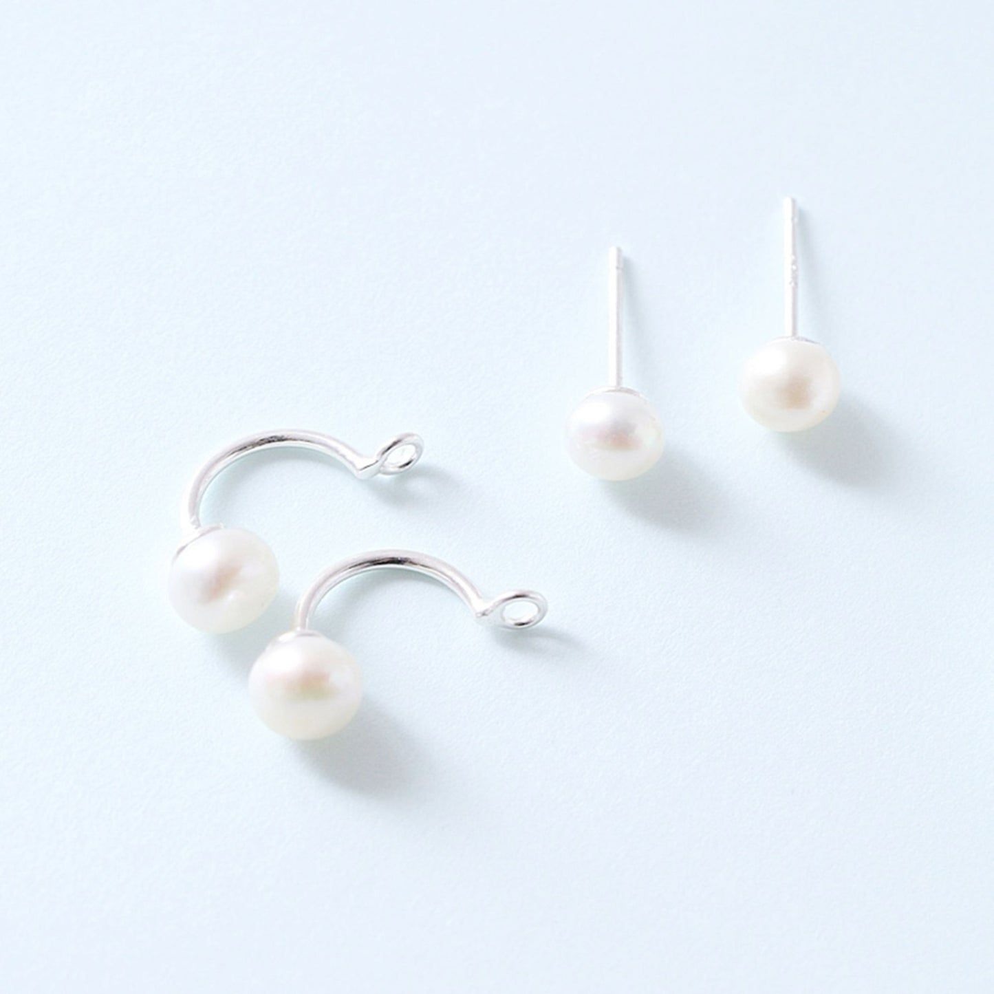Sterling Silver Duet Round Natural Freshwater Pearls Jacket Drop Earrings - sugarkittenlondon
