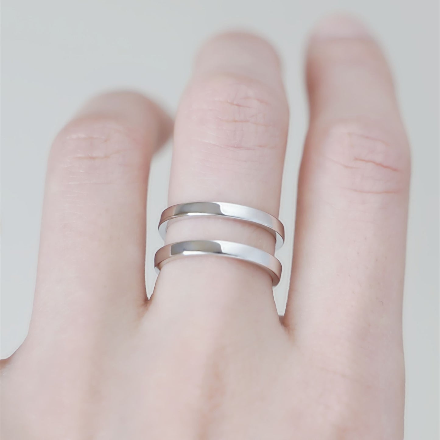 Sterling Silver Couple Rings Double Triple Parallel Bar Wide Line Open Band Ring - sugarkittenlondon