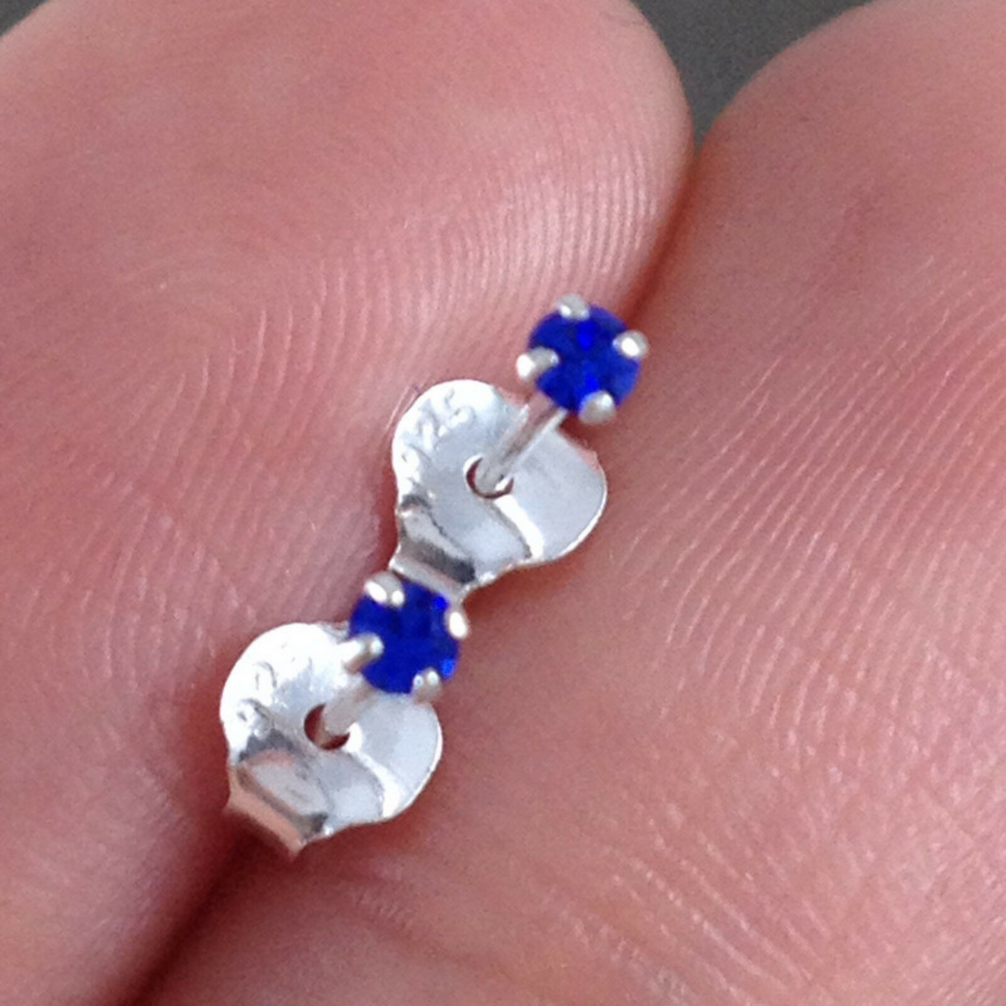 Sterling Silver Tiny 1.5mm CZ Clear Blue Black Red Opal Green Earrings - sugarkittenlondon