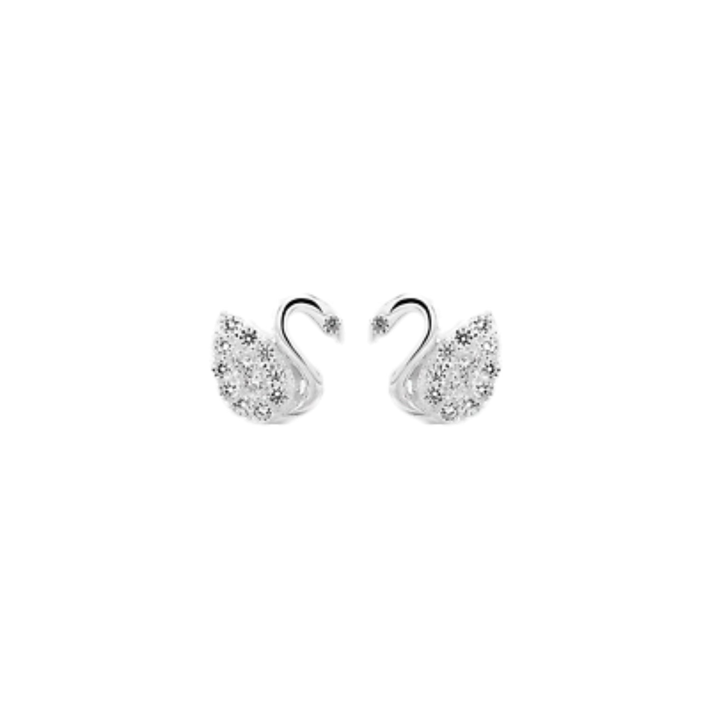 925 Sterling Silver Swan Stud Earrings with Paved CZ