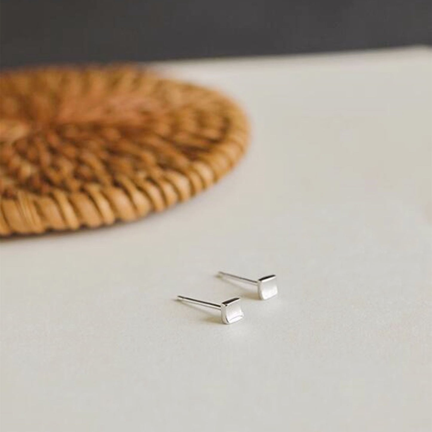 Sterling Silver Mini Bent Concaved Cube Square Stud Earrings 2 Tones - sugarkittenlondon