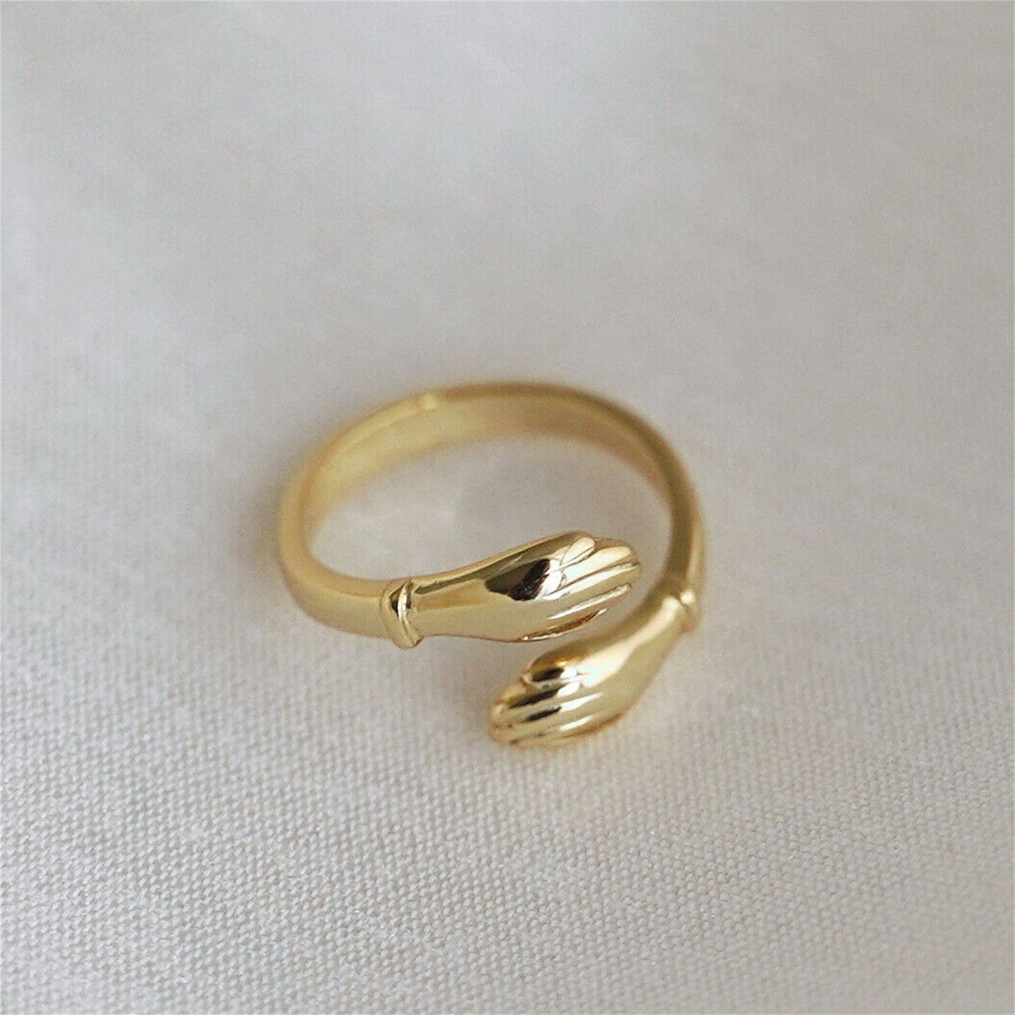 Sterling Silver Hugging Hands Love Friendship Support Open Band Ring 2 Tones - sugarkittenlondon