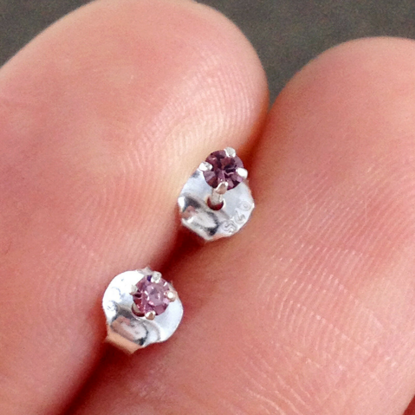 Sterling Silver Tiny 1.5mm CZ Clear Blue Black Red Opal Green Earrings - sugarkittenlondon
