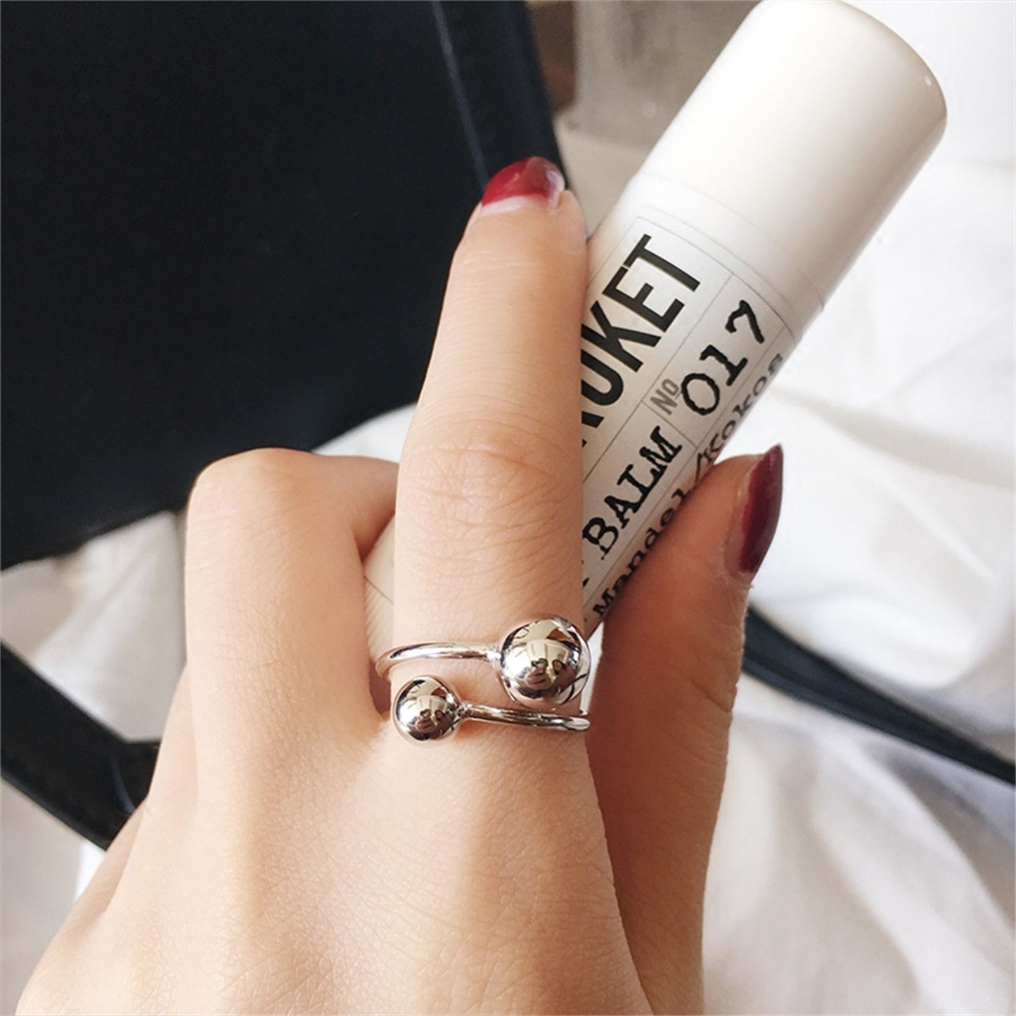 Sterling Silver Twist 5mm 6mm 8mm Ball Double Bead Wrap Ring Sizable UK L-P - sugarkittenlondon