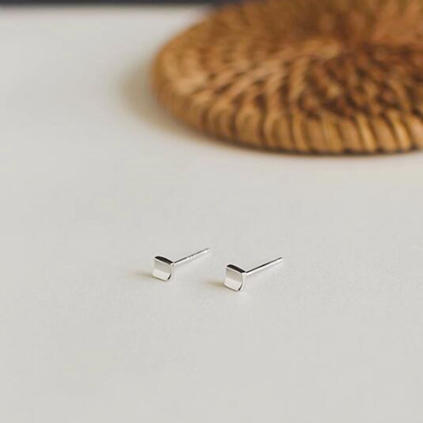 Sterling Silver Mini Bent Concaved Cube Square Stud Earrings 2 Tones - sugarkittenlondon