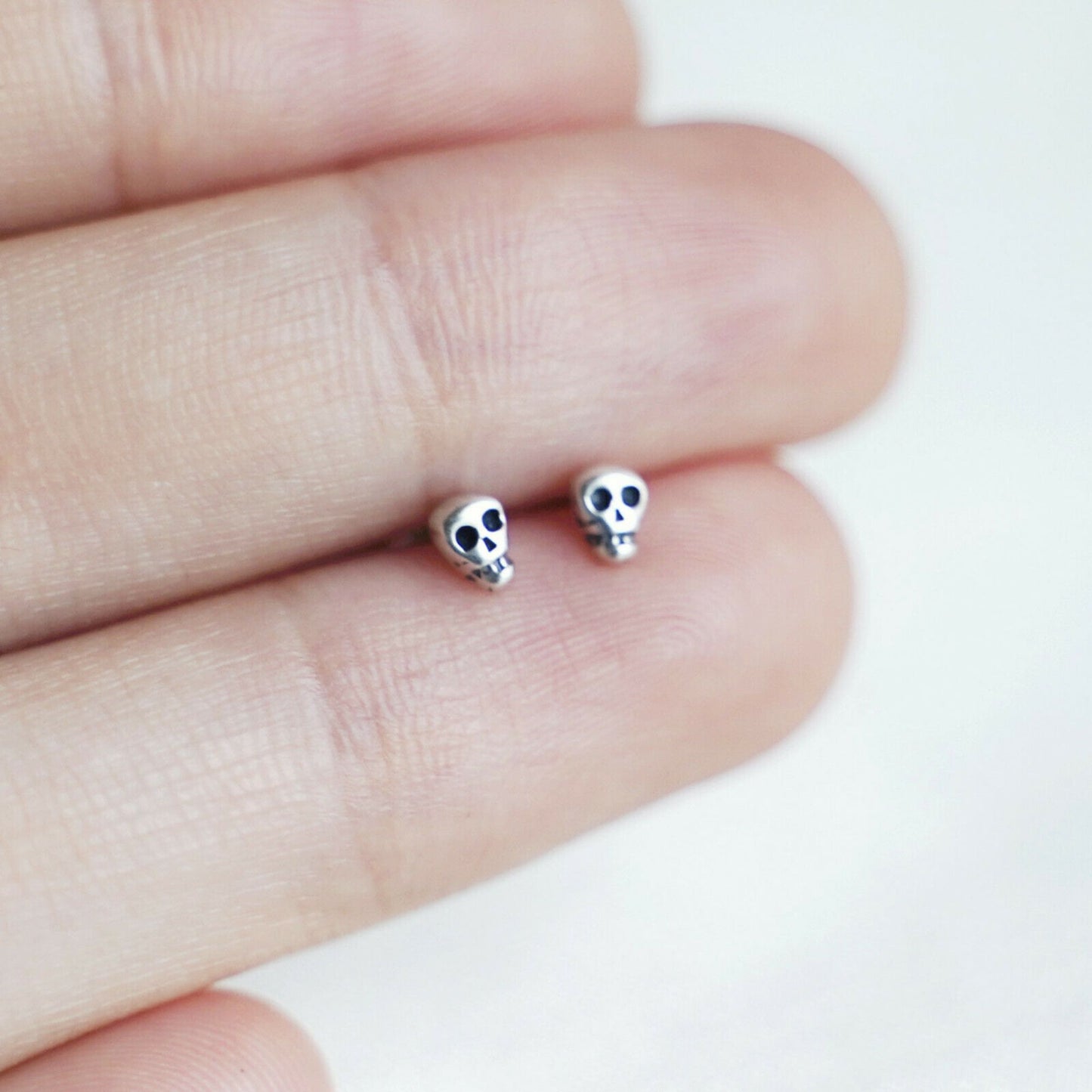 Sterling Silver Oxidized Mini Punk Gothic Skull Statement Unisex Stud Earrings - sugarkittenlondon