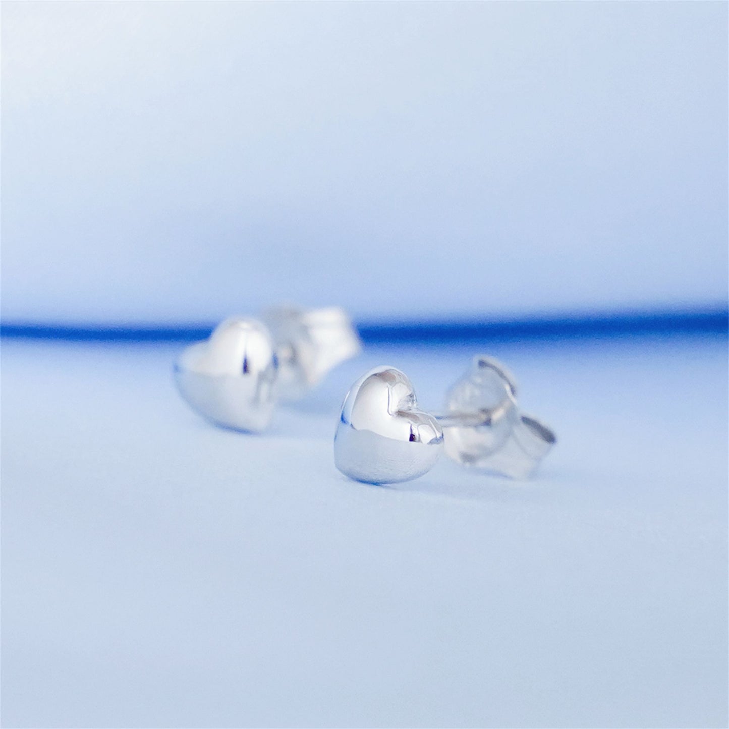 925 Sterling Silver Stud Heart Earrings with Puffy Shiny Finish - sugarkittenlondon