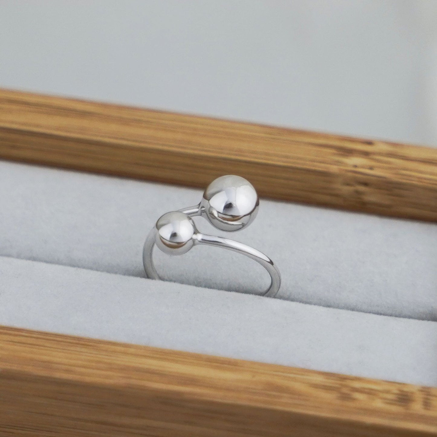 Sterling Silver Twist 5mm 6mm 8mm Ball Double Bead Wrap Ring Sizable UK L-P - sugarkittenlondon