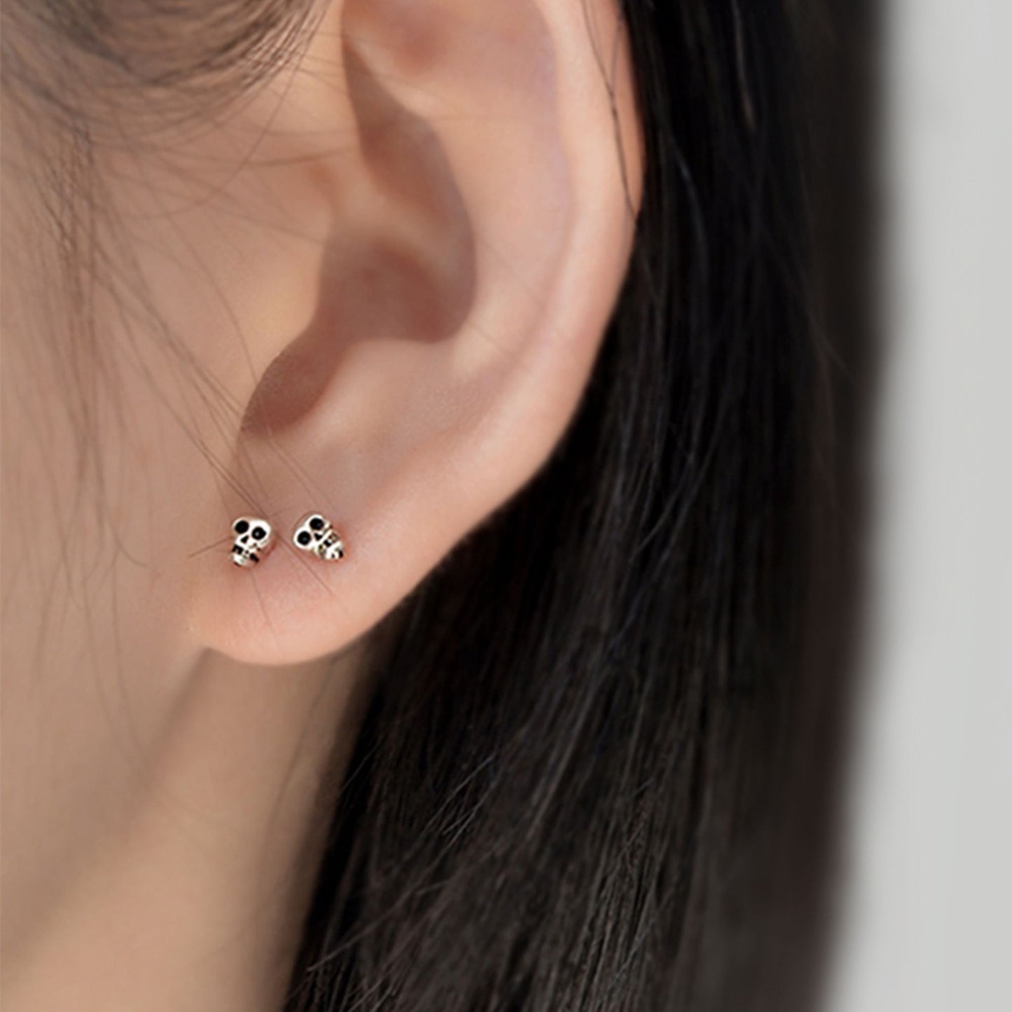Sterling Silver Oxidized Mini Punk Gothic Skull Statement Unisex Stud Earrings - sugarkittenlondon