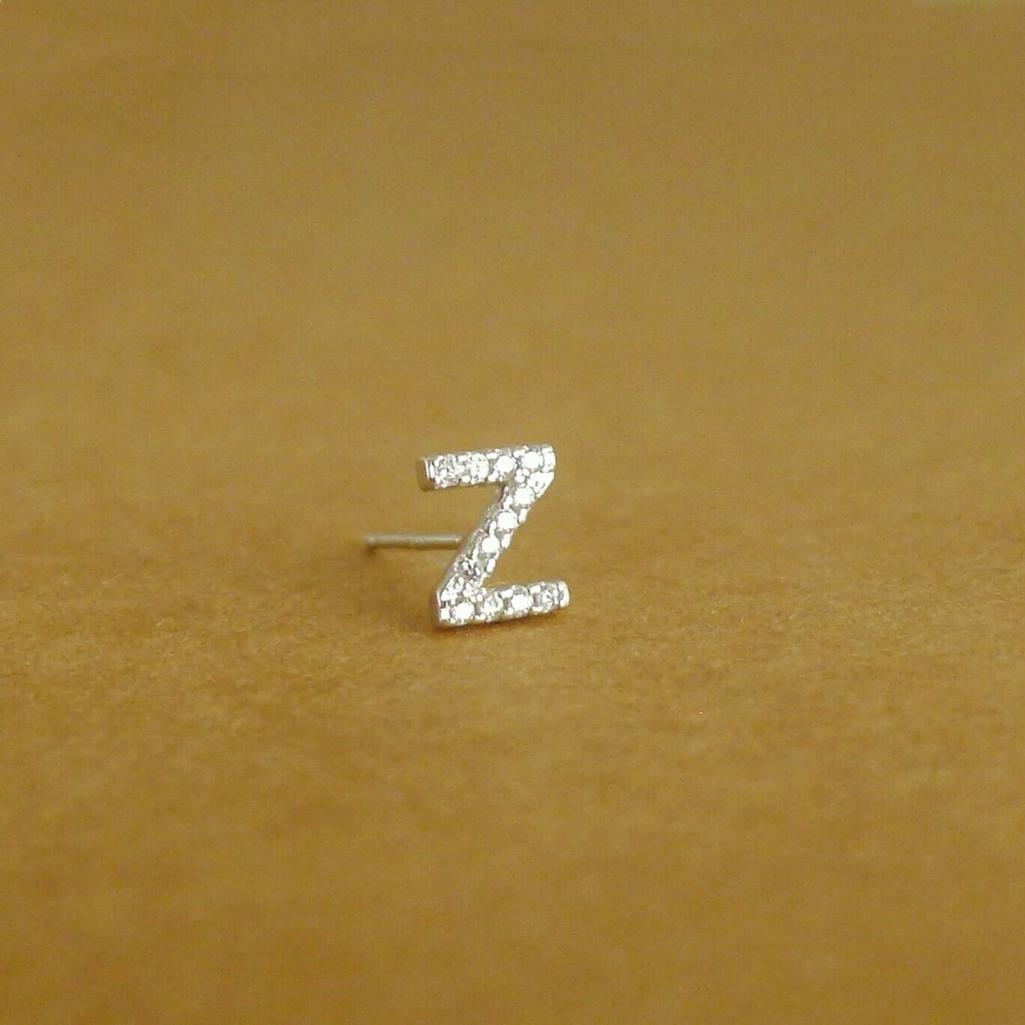 Sterling Silver CZ Alphabet Letter Stud Earrings A-Z - Paved with Cubic Zirconia