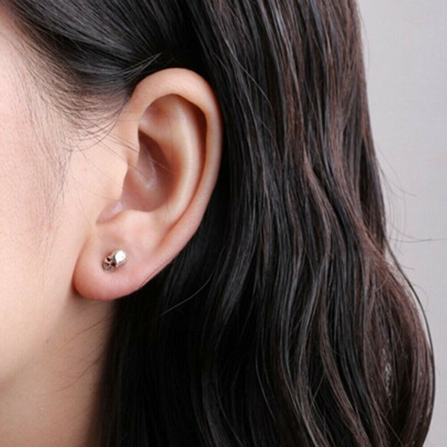 Sterling Silver Oxidized Small Punk Gothic Skull Statement Unisex Stud Earrings - sugarkittenlondon