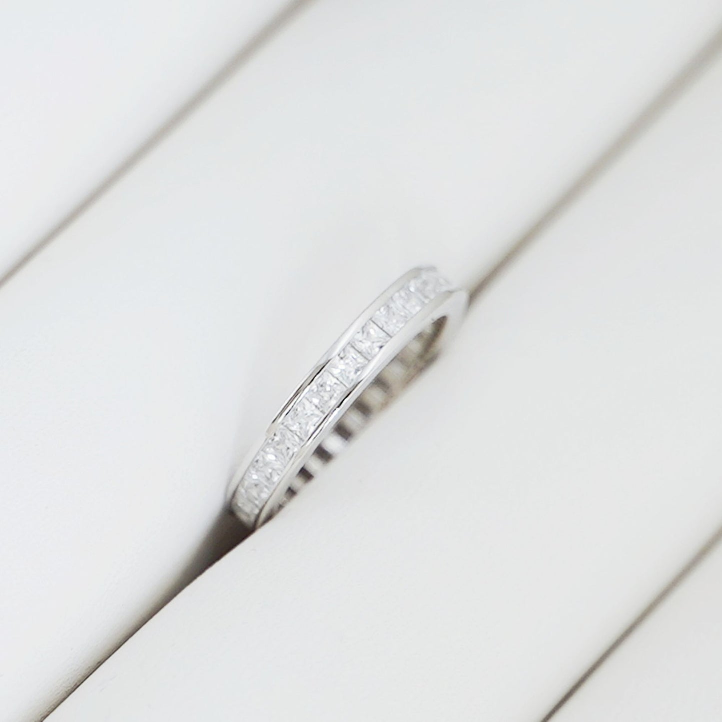 Sterling Silver Full Eternity 2.1mm Channel Set Princess Cut CZ Wedding Ring - sugarkittenlondon