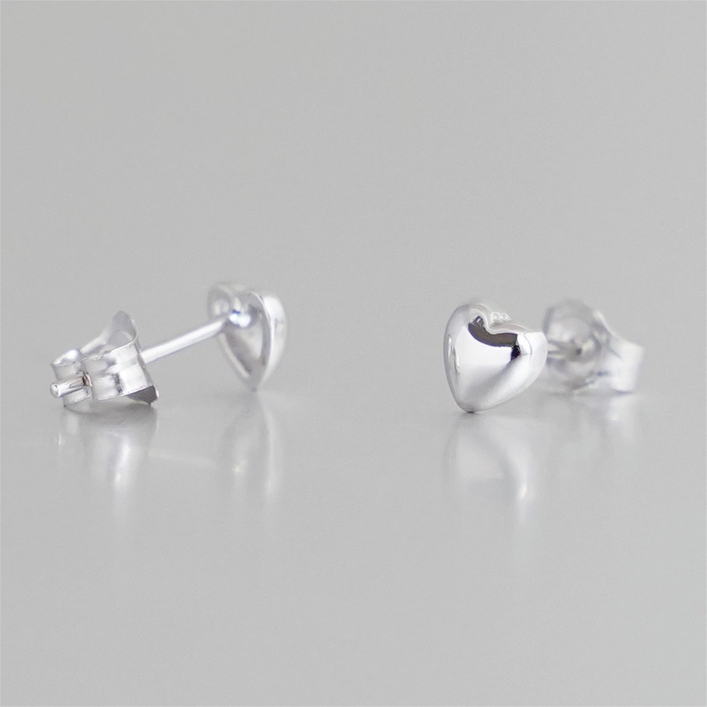 925 Sterling Silver Stud Heart Earrings with Puffy Shiny Finish - sugarkittenlondon