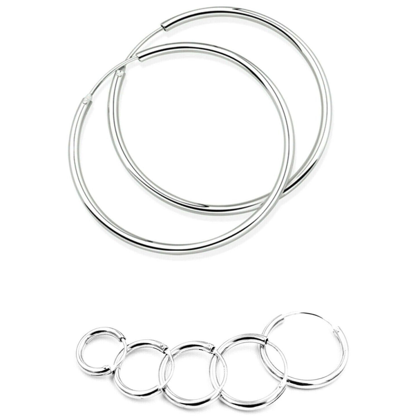 Sterling Silver Hinged Plain Hoops Small to Large Sleepers Earrings 10 - 60mm