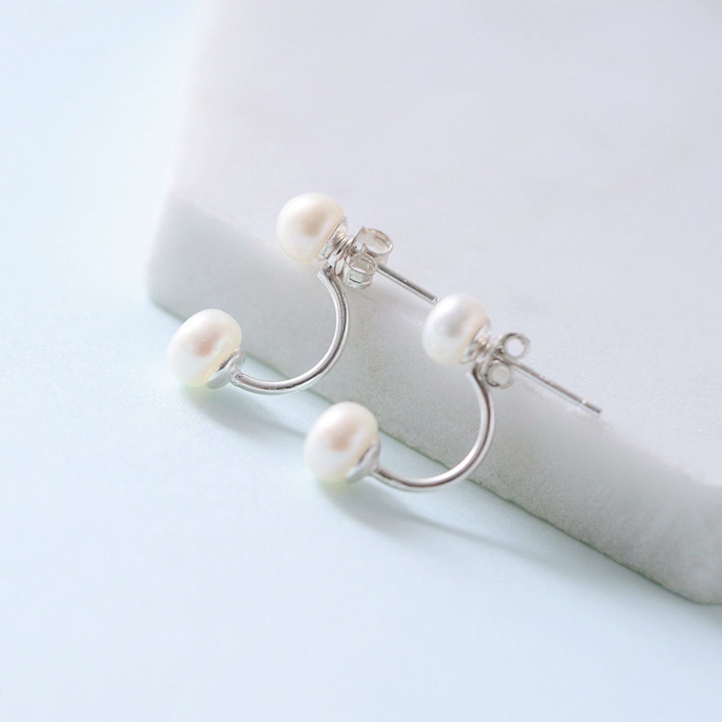 Sterling Silver Duet Round Natural Freshwater Pearls Jacket Drop Earrings - sugarkittenlondon