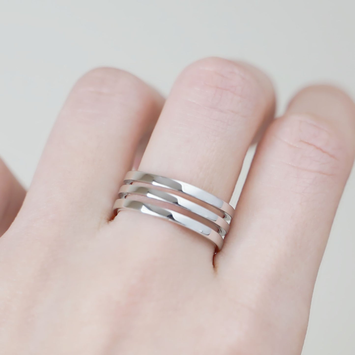 Sterling Silver Couple Rings Double Triple Parallel Bar Wide Line Open Band Ring - sugarkittenlondon