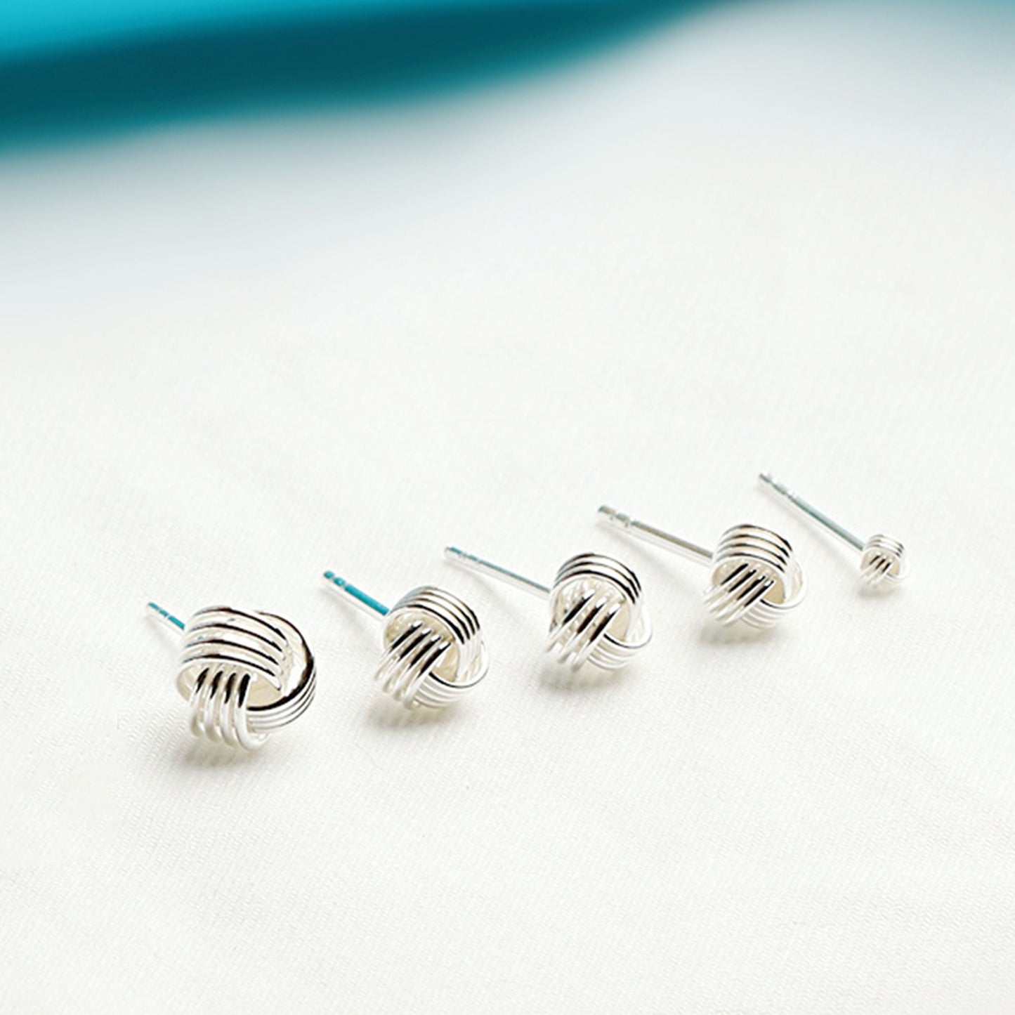 Sterling Silver Twisted Wool Knot Stud Earrings in 3-7mm Sizes - sugarkittenlondon