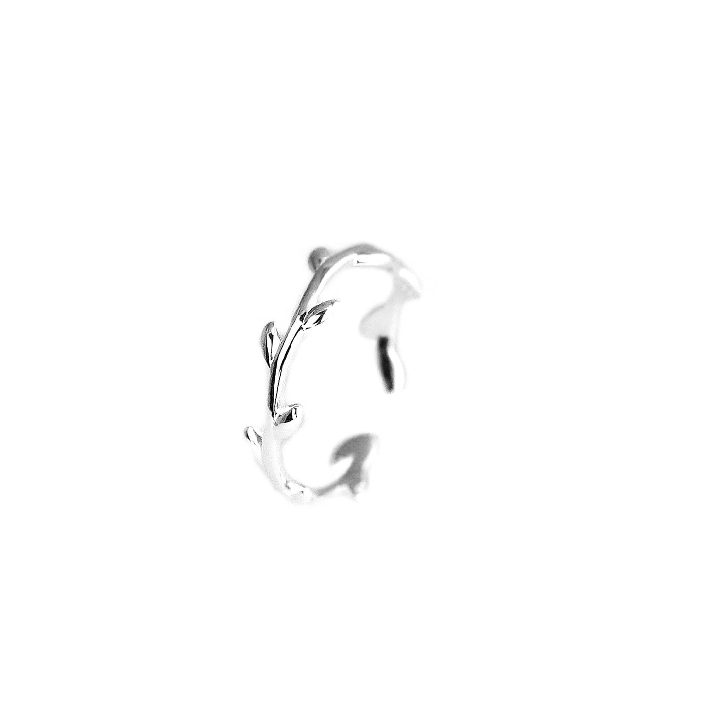 Sterling Silver Olive Wreath Leaf Thin Knuckle Open Band Ring UK J Sizable Boxed - sugarkittenlondon