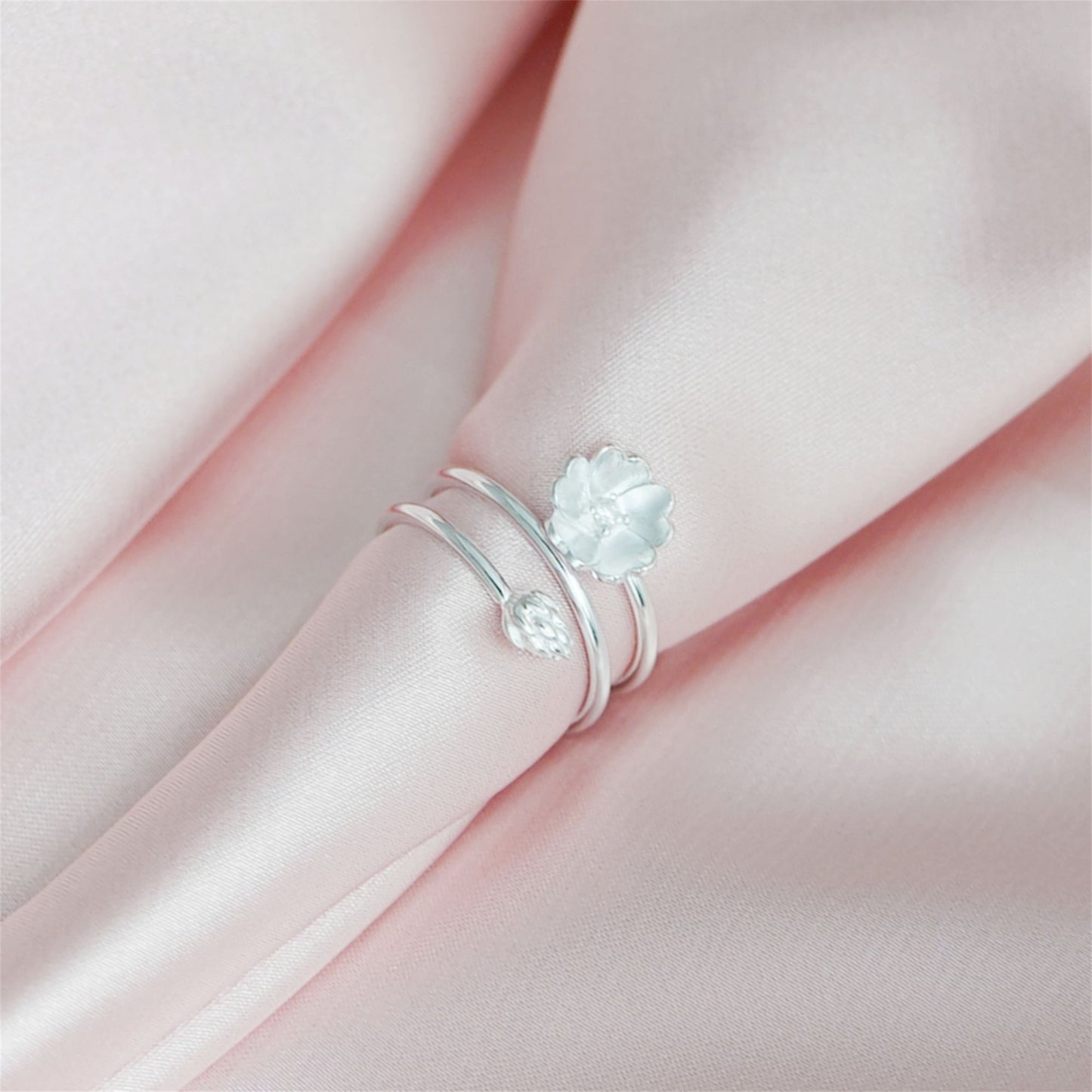 Sterling Sliver CZ Lotus Flower Yoga Zen Namaste Wrap Open Band Ring - sugarkittenlondon