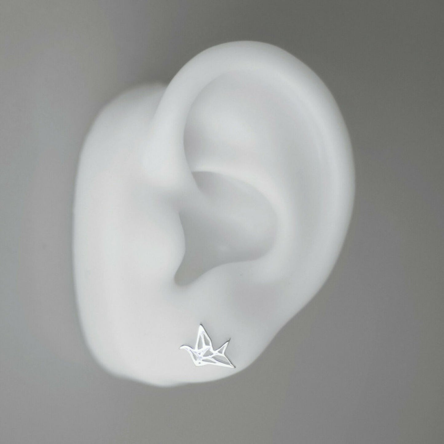 Sterling Silver Shiny Polished Origami Crane Bird Girls Stud Earrings - sugarkittenlondon
